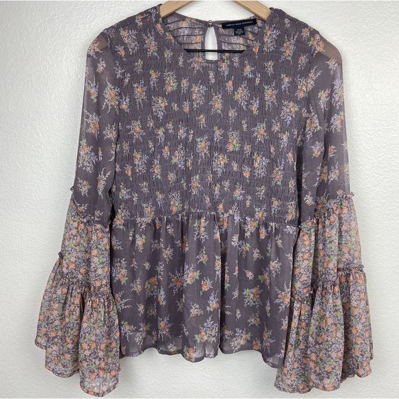 American Eagle Outfitters Tops - American Eagle Smocked Ruffle Floral Sheer Top